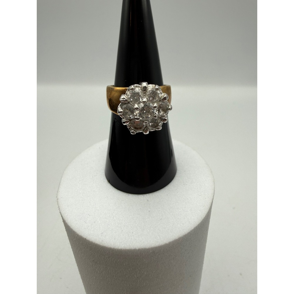 Vintage 18K GERSC Gold Electroplate Clear Stone Cluster Cocktail Ring Size 7